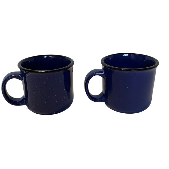 2 Von Pok & Chang Blue Speckled White Black Rim Large 16 oz Stoneware Coffee Mug - Picture 2 of 11